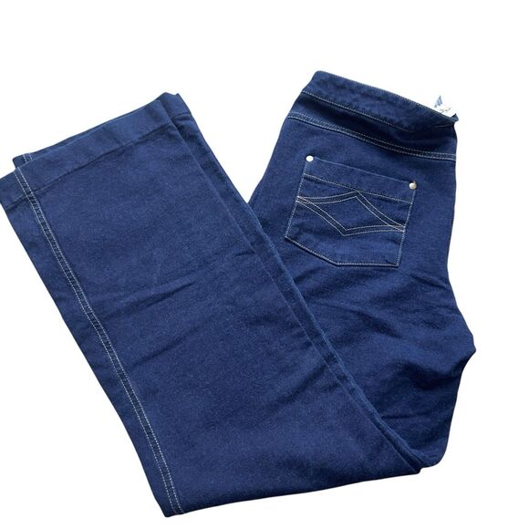 Pajama Jeans Womens Medium Pull On Stretch Pants Denim Wide Leg Dark Wash - Picture 15 of 16